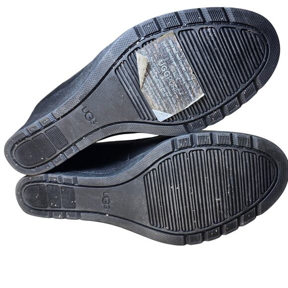 UGG Arleta Black Waterproof Leather WOOL Lining Wedge Boots Women US9 Buckle - Picture 5 of 8